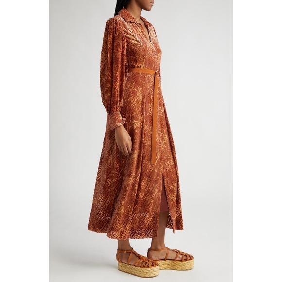 Ulla Johnson Thalia Long Sleeve Velvet Burnout Shirtdress Sienna Size 6 NWT - Picture 4 of 13